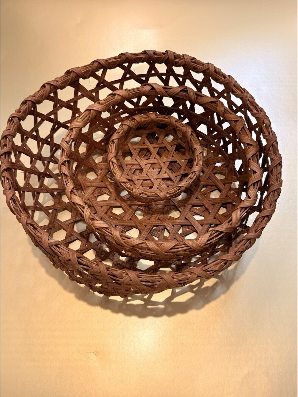 Primitive Vintage Nesting Cheese Baskets. 10, 7 & 4 Inch Open Weave Farmhouse